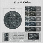 Black White Round Rugs 5ft, Non Slip Washable Thin Circle Rugs for Bedroom Living Room, Traditional Medallion Printed Circle Carpet 5 feet for Kitchen Dining Room
