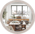 24 Inch Farmhouse Round Wood Mirror for Wall Decor, Rustic Decorative Circle Mirrors for Bathroom Over Sink, Living Room, Entryway, Bedroom