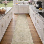 GENIMO 2X10 Washable Vintage Runner Rug for Hallway, Non-Slip Low Pile Chenille Print Rug, Soft Rugs for Indoor Entryway Kitchen Corridor, Linen & Taupe