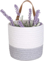 2pack Small Hanging Basket-Cotton Rope Wall Basket with Handle, Hanging Storage Baskets, Shelf Baskets Storage Bin Closet Organizer 6"×6.3", Woven Plant Basket - (White & Grey)