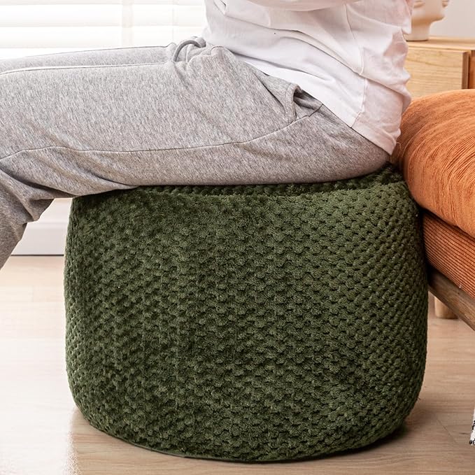 Ottoman Foot Rest Stuffed Round Boho Floor Poof Seating Armchair Foot Stool Floor Cushion Bean Bag Pouf Ottoman 18x18x14 Inch Forest