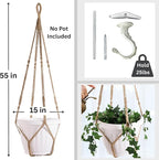 2 Pack Giant XXL 55 Inches Macrame Planter Hanger Large for 15 inch Pot + Swag Hook | Extra Large Hanging Planter for Indoor Plants | No Pot/Plant Included (XXL Jute)