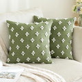 ANRODUO Pack of 2 Sage Green Floral Boho Decorative Throw Pillow Covers with Tufted Rhombic Jacquard for Room Decor Pillow Covers 18x18 Cute and Soft Pillowcase for Couch Sofa and Living Room Fall