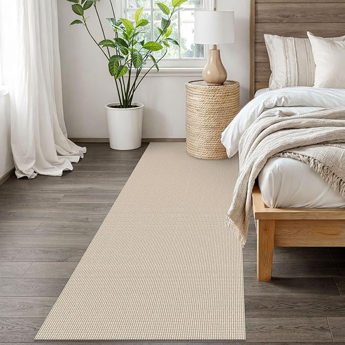 EARTHALL Woven Runner Rug 3x8 Ft Washable Runners for Hallways Wide Non Slip Rubber Backed Kitchen Runner Braided Indoor Floor Carpet for Entryway, Hallway, Kitchen, Bedroom, Beige/Khaki