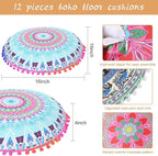Ganeen 12 Pcs Floor Cushions for Classroom 16'' Boho Kids Seating Pillow Flexible Floor Cushions Meditation Pillows for Toddler Sitting Home School Classroom Kindergarten Daycare Nursery(Round)