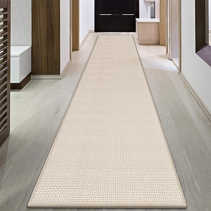 GOYLSER 17ft Jute Running Rugs for Hallway, Kitchen Rug Runner Non Slip Washable Hall Runner Rug, Beige Runner for Kitchen Floor Non Slip