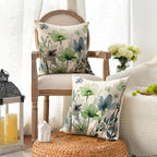 AVOIN colorlife Poppy Flowers Chinoiserie Throw Pillow Covers, 18 x 18 Inch Blue Sage Green Seasonal Leaves Cushion Case Decoration for Sofa Couch Set of 2