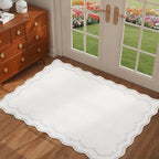 GarveeHome Scalloped Entryway Rug, 2x3 Solid Beige Washable Front Door Rug Indoor Entrance Floral Carpet Non-Slip Low Pile Throw Rugs for Kitchen Floor, Powder Room, Entry, Bathroom, Kids Room