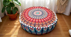 INDIAN CRAFT CASTLE ICC Mandala Barmeri Large Floor Pillow Cover Cushion Meditation Seating Ottoman Throw Cover Hippie Decorative Zipped Bohemian Pouf Ottoman Cases Orange Peacock 18" Round