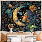 Accnicc Sun and Moon Tapestry for Bedroom Hippie Boho Floral Flower Plant Wall Tapestry Aesthetic Vintage Galaxy Celestial Star Spiritual Large Tapestries Wall Hanging for Living Room Dorm 48 x 36 Inch