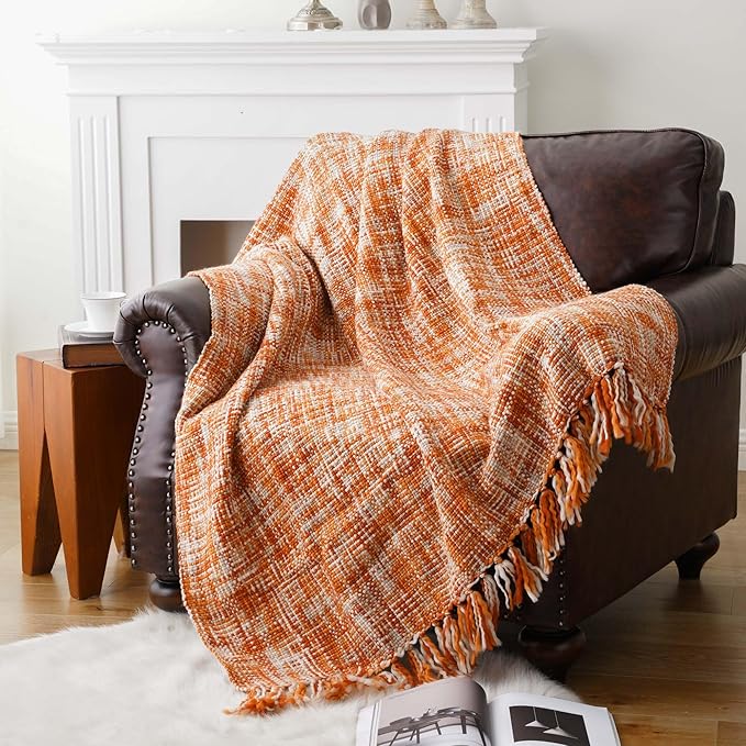 BATTILO HOME Orange Throw Blanket for Couch, Decorative Fall Blankets and Throws, Soft Colorful Throw Blankets for Bed, Halloween Throw Blanket for Home Decor, 50"x60"
