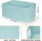 3-Pack Storage Baskets for Organizing | Woven Shelf Toy Basket | Rope Baskets for Gifts Empty | Closet Organizer Bins with Handles | Cube Decorative Box | 13.7×7.1×6.7” | Light Blue
