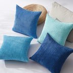 Topfinel Blue Throw Pillow Covers 18x18 Inch Set of 4,Soft Accent Corduroy Decorative Cushion Cover,Square Modern Pillow Case for Beach,Patio,Balcony,Living Room,Summer Gradient Shams Home Decor