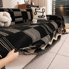ROOMLIFE Dark Coffee Sofa Cover, Vintage Boho Couch Cover for 3 Cushion Sofa, Non Slip Chenille Sofa Slipcovers for Dog, Washable Furniture Sofa Protector Cover with Tassel for Living Room, 71''X118”