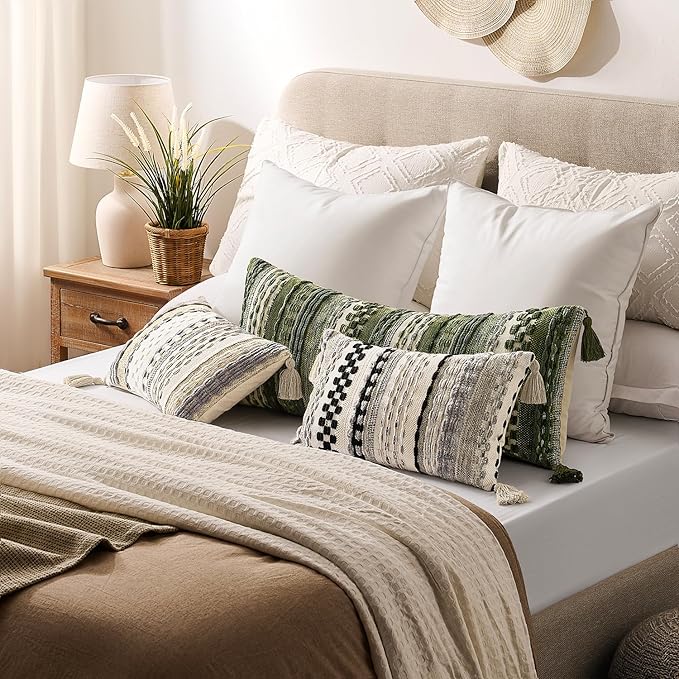 Kevin Textile Spring 14x36 Inch Long Lumbar Pillow Cover 1 Pack Boho Decorative Rectangle Cushion Case Throw Soft Chenille Thread Woven Tufted Textured Accent for Living Room Couch Sofa Bed, Beige