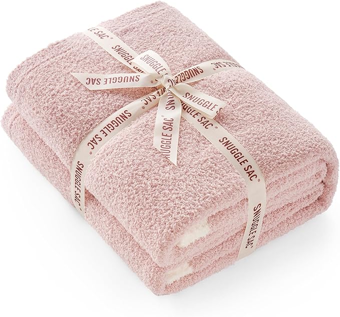 Snuggle Sac Ultra Soft Throw Blanket for Couch Bed Sofa 50x60 inches, Reversible Pink Blanket Microfiber Fluffy Fuzzy Cozy Knit Throws for Women Mothers Birthday Gifts