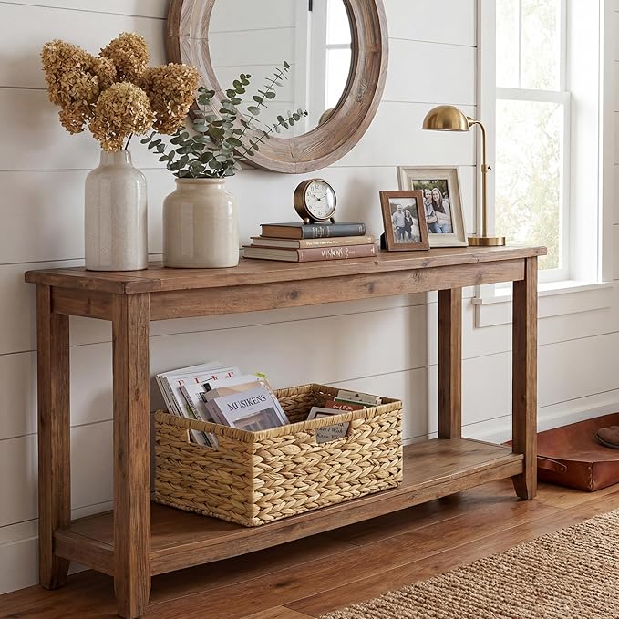 GRANNY SAYS Wicker Storage Baskets for Shelves, Water Hyacinth Wicker Basket, Large Woven Baskets for Storage, Rectangular Shelf Baskets with Handles for Pantry Shelves,1-Pack