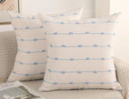 Set of 2 Boho Throw Pillow Covers 24x24,Light Blue and White Neutral Couch Pillow Case with Tassel Fringe Decorative,Modern Accent Farmhouse Cushion Covers for Sofa Couch Bed Living Room
