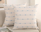 Set of 2 Boho Throw Pillow Covers 16x16,Light Blue and White Neutral Couch Pillow Case with Tassel Fringe Decorative,Modern Accent Farmhouse Cushion Covers for Sofa Couch Bed Living Room