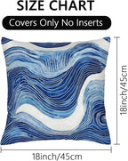 2 Pack Navy Blue and White Waved Throw Pillows Covers 18x18 Inch Decorative Modern Abstract Light Blue White Pillowcases Farmhouse Cushion Covers for Couch Bed Sofa Farmhouse Boho Spring Home Decor
