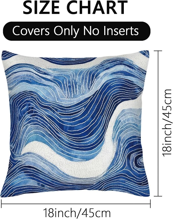 2 Pack Navy Blue and White Waved Throw Pillows Covers 18x18 Inch Decorative Modern Abstract Light Blue White Pillowcases Farmhouse Cushion Covers for Couch Bed Sofa Farmhouse Boho Spring Home Decor