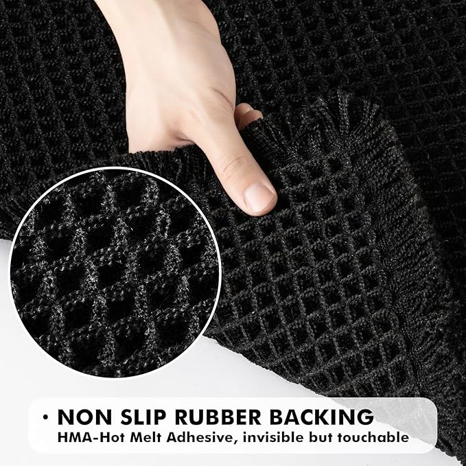 MIULEE Set of 2 Waffle Bathroom Rugs, Boho Bath Rugs Non Slip Washable, Super Absorbent Bath Mats, Ultra Soft Rubber Backed Shower Mats for Bathroom Floor, Tub and Shower, Black, 17x24 Inch