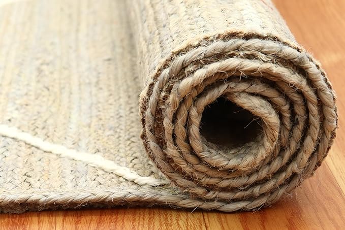 Indian Artisans Hand Braided Jute Kilim Rug 3 Square Area Rug Natural Jute Geometric Pattern Grey White Hand Woven Flatweave Carpet Indoor Outdoor Rugs for Kitchen Garden Terrace Yoga Mat