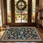 Mushroom 2.5x8 Runner Rug for Hallway Washable Kitchen Rugs Non Slip Low-Pile Whimsical Cottage Core Insect Bug Butterfly Funky Decor for Entryway Bathroom Bedroom Black Brown