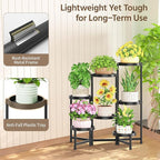 LASZOLA 7 Tiered Plant Stand Indoor Outdoor with Plastic Tray, Corner Folding Tall Flower Display Rack, Modern Plant Holder Shelf for Outdoor Patio Porch Garden Office Living Room, Black