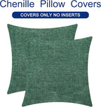 CaliTime Christmas Throw Pillow Covers Decorative 24 X 24 Inches Pack of 2 Cozy Chenille Cushion Cases for Couch Sofa Bed Living Room Home Dark Green