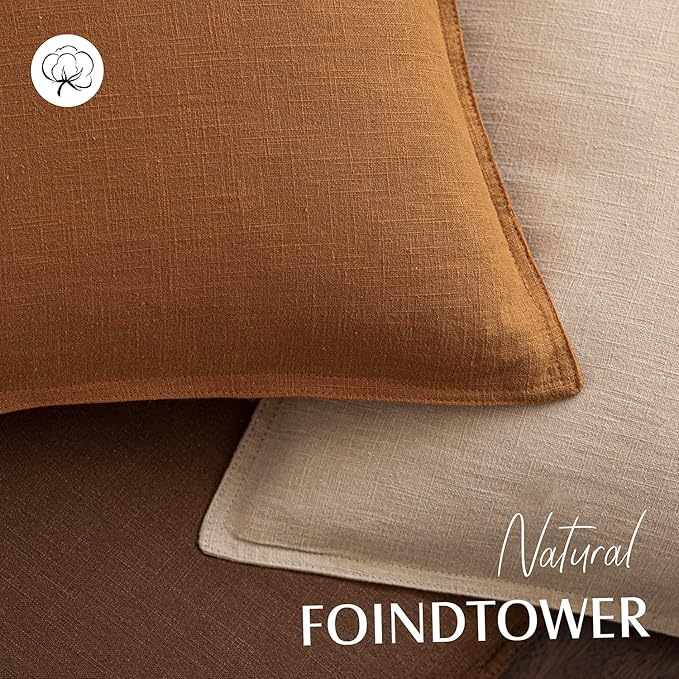 Foindtower Set of 2, Decorative Linen Soild Throw Pillow Covers Soft Accent Cushion Euro Case Boho Farmhouse Pillowcase for Chair Couch Sofa Bedroom Living Room Home Decor 24 x 24 Inch Autumn Orange