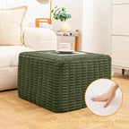 20x20x14 Inches Fluffy Square Pouf Ottoman - Plush Furry Boneless Ottoman Foot Rest Stool with High-Density Foam, Versatile Floor Seating for Living Room (Green)
