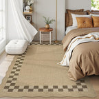 LIVEBOX Easy Jute Checkered Outdoor 5x7 Rug for Living Room, Scalloped Washable Rugs for Bedroom, Indoor Outdoor Non-Slip Rug Tan Farmhouse Dining Room Mat Modern Carpet Area Rug for Patio Office