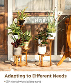 Bamworld Plant Stand Indoor 3 Tier Wood Plant Shelf for Multiple Plants, Tall Corner Plant Stand for Outdoor Round Flower Stand Plant Holder for Living Room Patio Garden Balcony