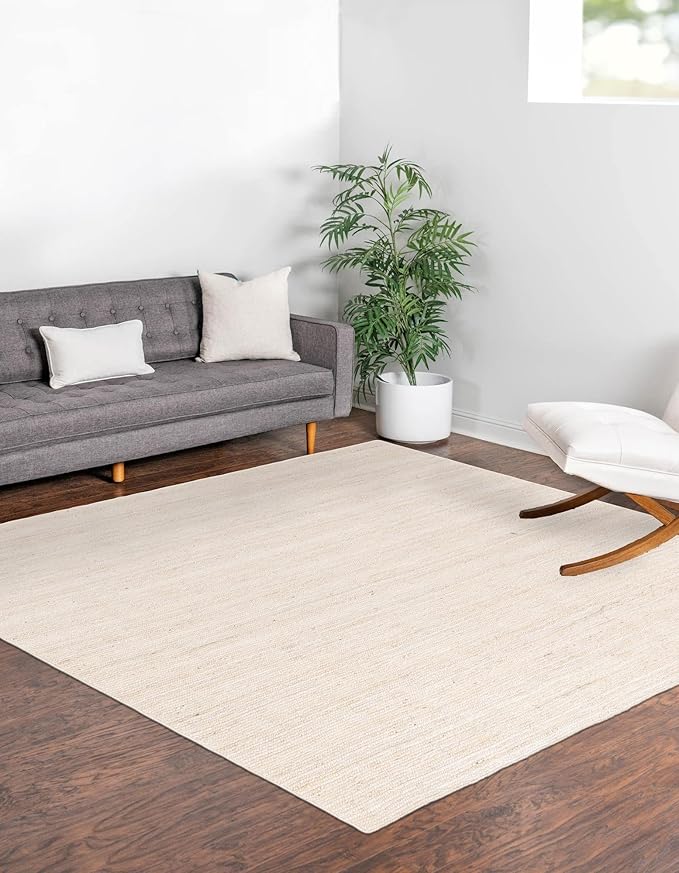Unique Loom Braided Jute Collection Area Rug - Dhaka (8' Square, White)
