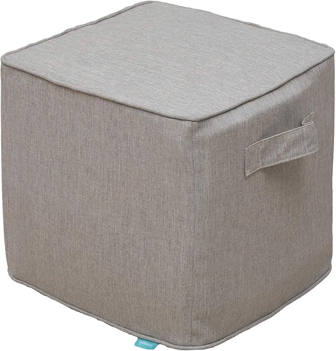 QILLOWAY Indoor/Outdoor Inflatable Stool, Ottoman Pouf Cube 16",All Weather Foot Rest for Camping or Home (Tan/Grey)