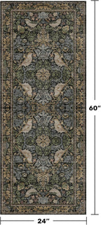 Floral Kitchen Runners - 2x5 Runner Rug for Hallway Bathroom Laundry Room Bedroom Beside Bed Entryway, Boho Birds Leaves Patterned Non Slip Low Pile Washable Rugs