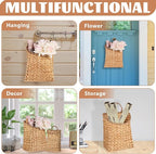 2 Pack Woven Hanging Wall Basket for Front Door 10.2'' + 8.2'' Water Hyacinth Basket for Flowers Handmade Hanging Wicker Baskets Boho Wall Mount Storage Organize for Home Door Shelves Walls