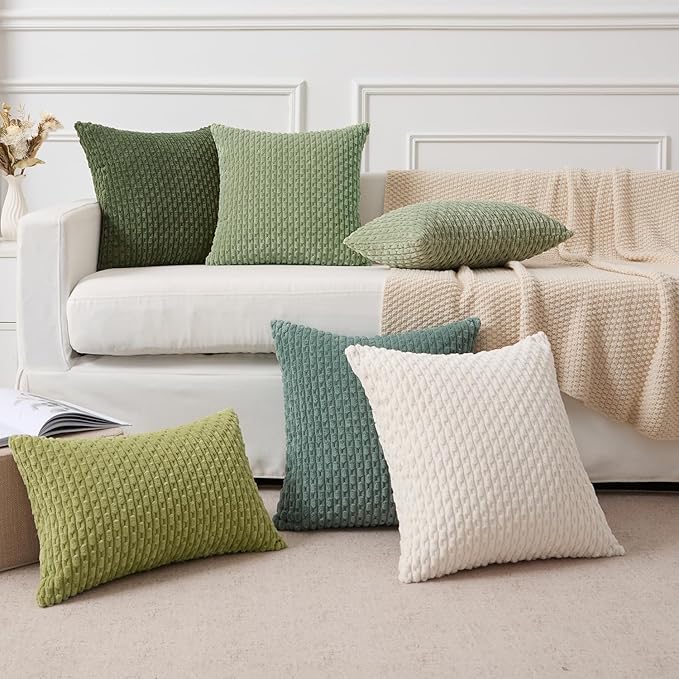 Kevin Textile Spring 12x20 Inch Pillow Cover 1 Pack Boho Decorative Soft Striped Corduroy Lumbar Farmhouse Solid Color Accent Rectangle Cushion Case for Living Room Couch Sofa Bed, Sage Green