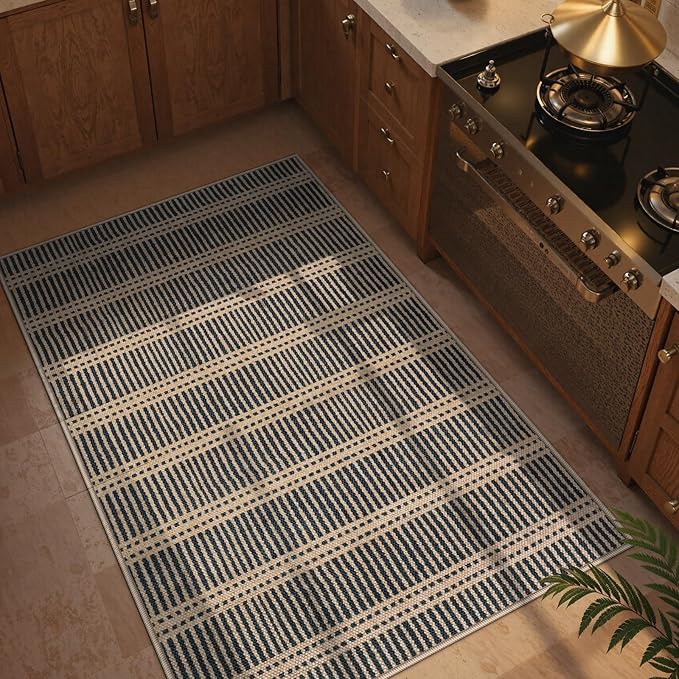 LIVEBOX Easy Jute Indoor Outdoor Rug 3x5 Front Porch, Black Striped Washable Outdoor Rugs for Entryway Living Room, Non Slip Rug Geometric Carpet Door Mat for Entry Front Door, Patio, Kitchen, Bedroom