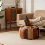 Thgonwid Unstuffed Moroccan Storage Pouf Foot Stool Ottoman Seat Handmade Faux Leather Bean Bag Floor Chair Foot Rest for Living Room, Bedroom or Balcony (Multi Color)