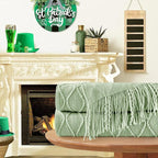 inhand Basil Green Knitted Throw Blanket for Couch and Bed, St. Patrick’s Day Lucky Spring Gifts Throw for Her or Him, Soft Farmhouse Woven Blanket with Tassel, Lightweight Decorative, 50"x60"