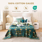 King Throw Blanket for Bed 100% Cotton Boho Soft Rustic Quilt Birds and Floral Double Embroidery Breathable Spring Bed Blanket,90"x108" All Season Blankets for Bedding Couch Room Decor