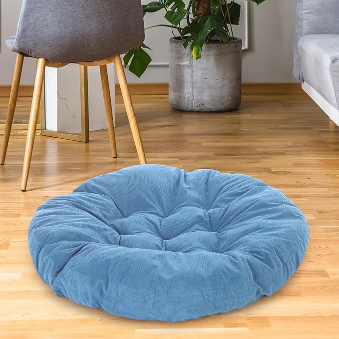 Extra Large Floor Cushion Seating Round Floor Pillow Papasan Swing Cushion for Adults Oversized Playroom Pillows Reading Nook Big Pillow for Sitting Yoga Living Room Sofa (Lake Blue, Classic)