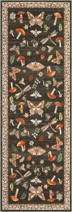 Mushroom Insect Washable Rug 2x6 Runners for Hallways, Boho Kitchen Runner Rugs Non Slip Bath Runner, Modern Bedroom, Soft Long Entryway Bathroom Laundry Dorm, Brown