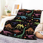 Throw Blanket for Couch, 300GSM Warm Soft Cozy Flannel Blanket, Cute Blanket for All Seasons Bedroom Home Decor Gifts, Colorful Dinosaurs 50x60 Inches