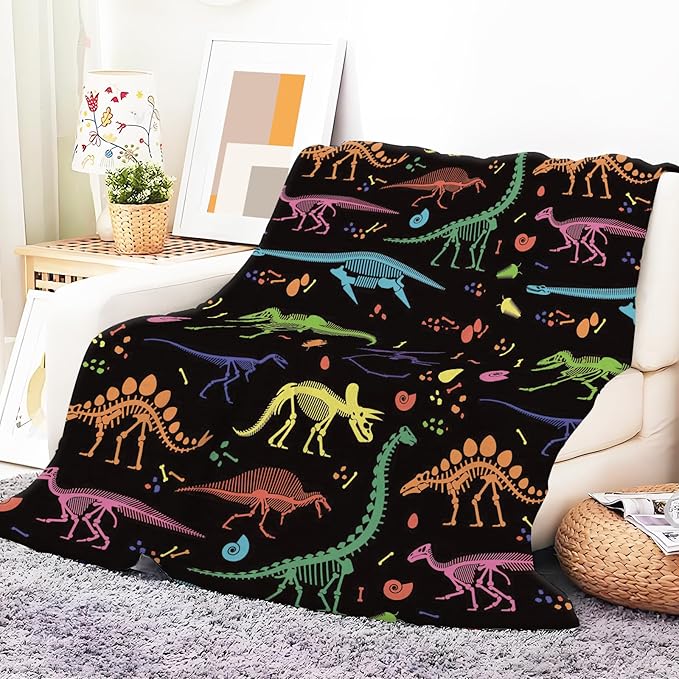Throw Blanket for Couch, 300GSM Warm Soft Cozy Flannel Blanket, Cute Blanket for All Seasons Bedroom Home Decor Gifts, Colorful Dinosaurs 50x60 Inches