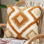 Merrycolor Boho Throw Pillow Covers 18x18 Orange Woven Tufted Decorative Pillow Covers Modern Accent Bohemian Square Pillow Cases for Couch Sofa Bedroom Living Room (No Pillow Insert,1Pcs)