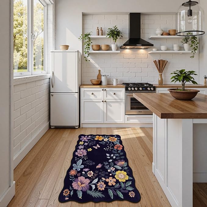 Lahome Floral Entryway Rug, 2X3 Washable Kitchen Rug Non-Slip, Ultra-Thin Soft Door Mat Indoor Entrance Stain Resistant Boho Small Throw Carpet for Bathroom Bedroom Flore (2x3ft,Purple)