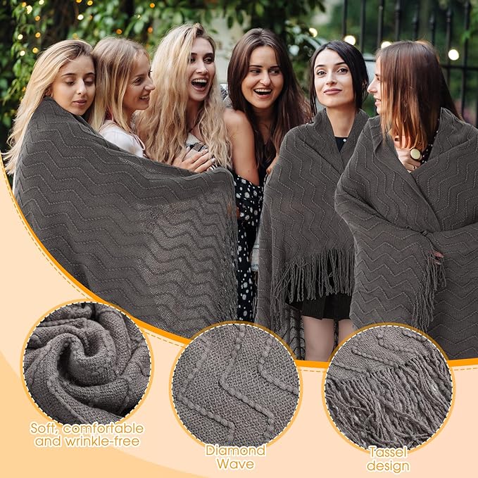 Buryeah 6 Pack Boho Knitted Throw Blankets with Tassels 50x60 Soft Warm Throws Bulk for Wedding Guests Housewarming Employee Teacher Appreciation Gifts Cozy Farmhouse Home Decor (Dark Gray)